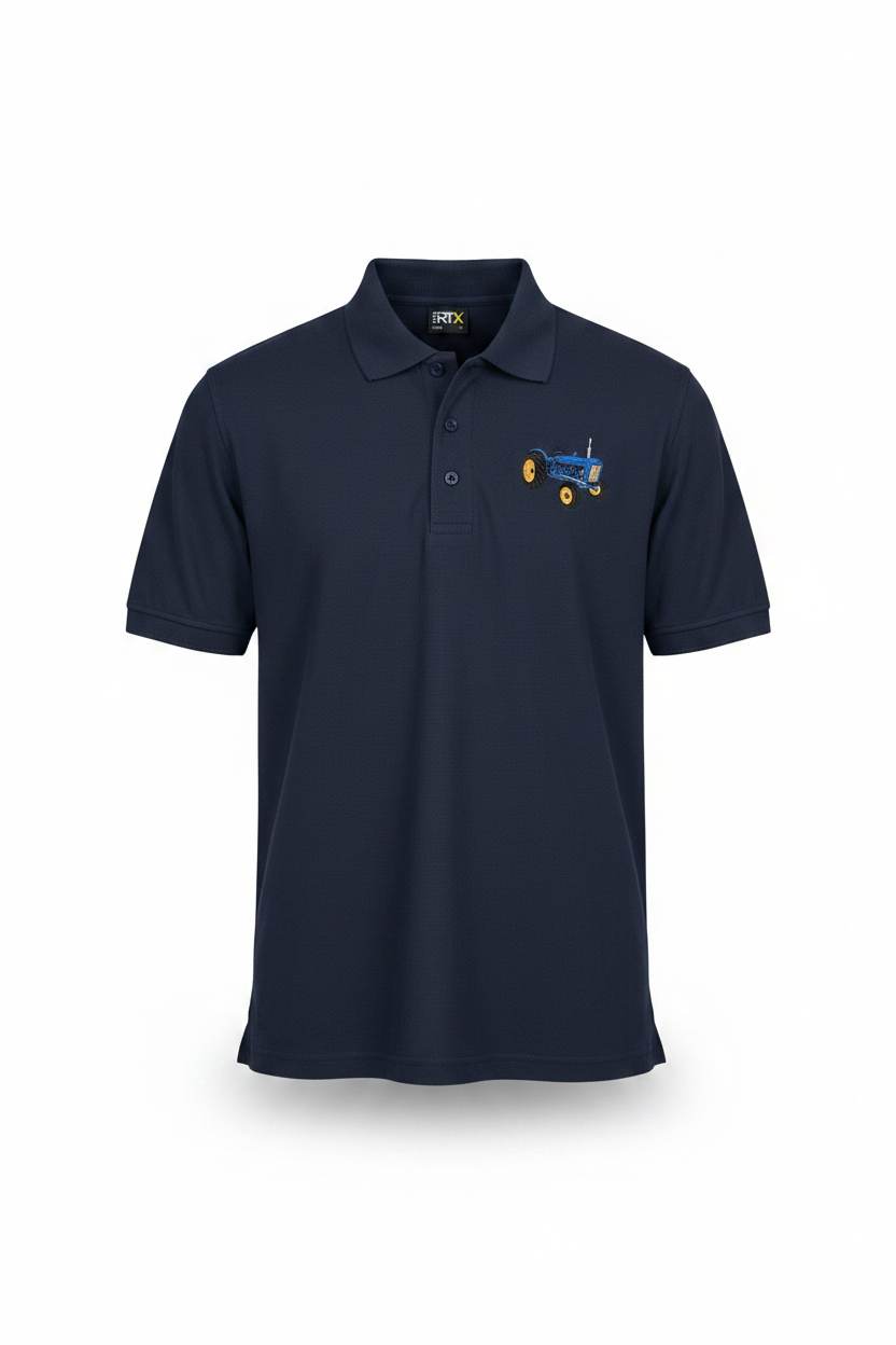 Navy polo shirt with embroidered Major tractor