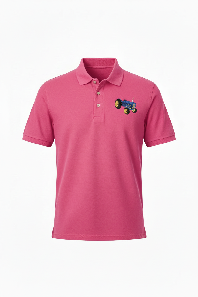 Fuchsia Major Tractor Polo with tractor embroidery