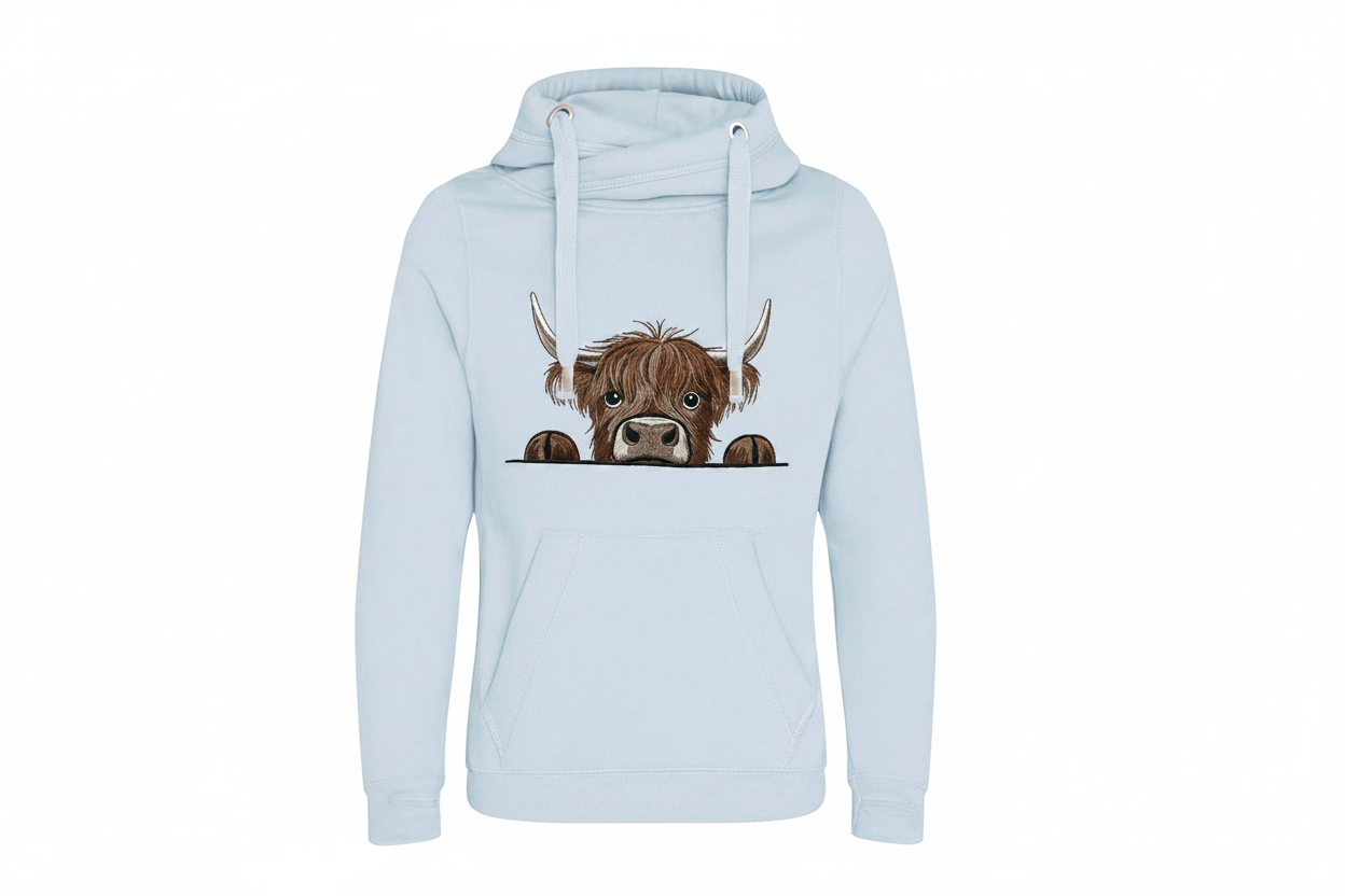 Cross Neck Highland Cow Hoodie