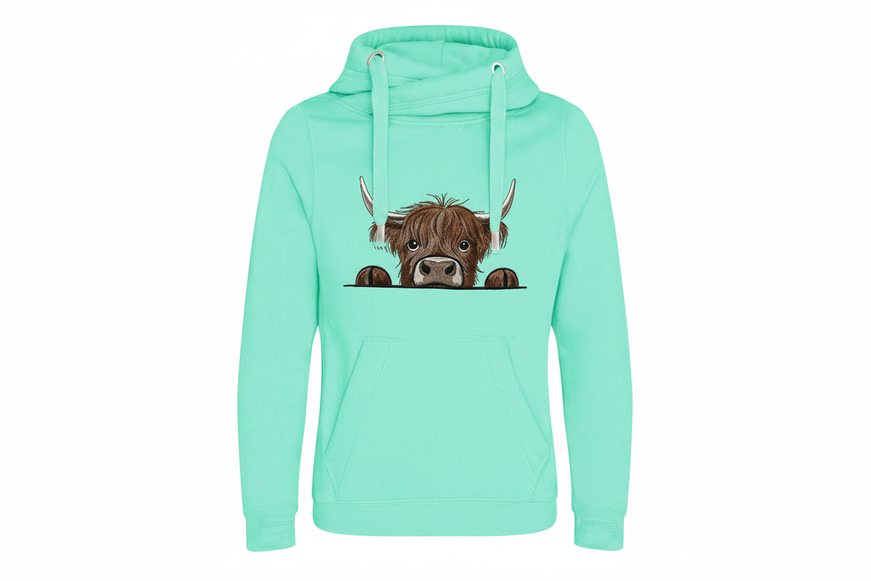 Cross Neck Highland Cow Hoodie