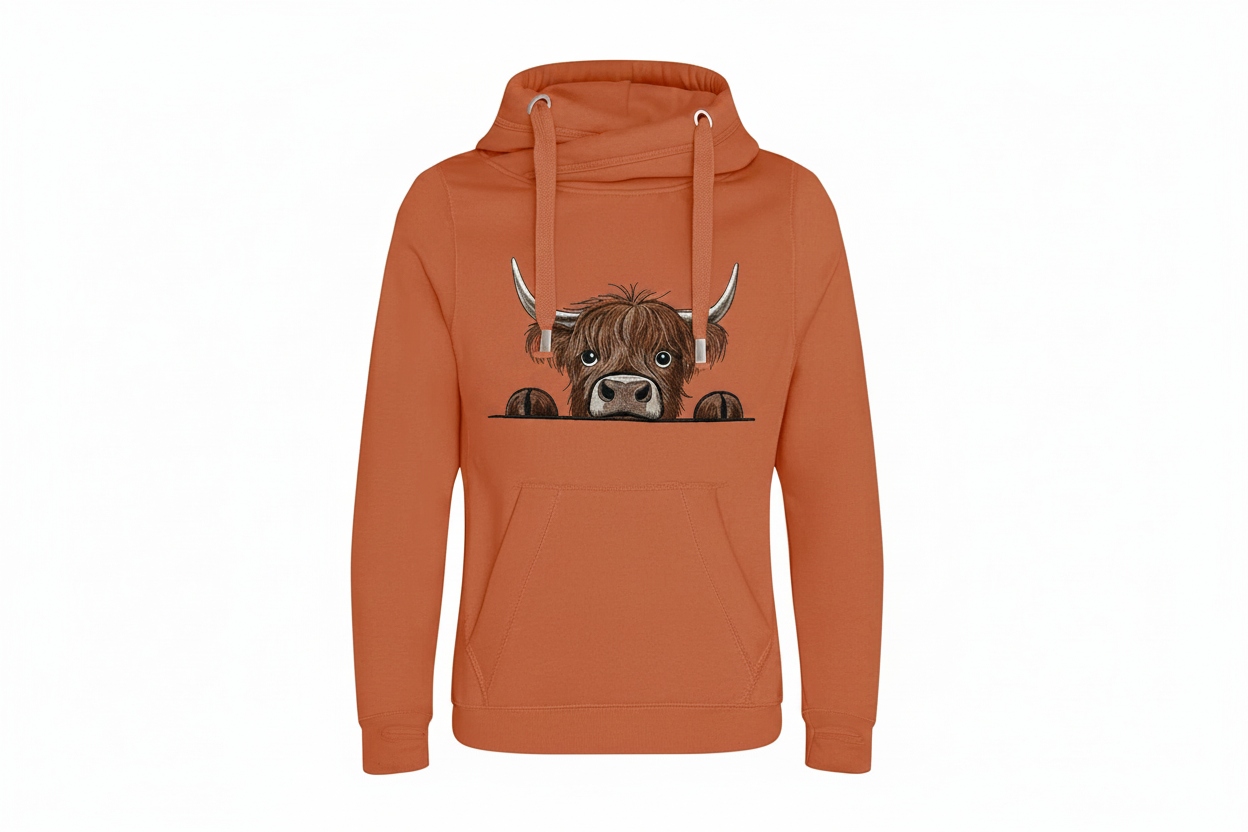 Cross Neck Highland Cow Hoodie