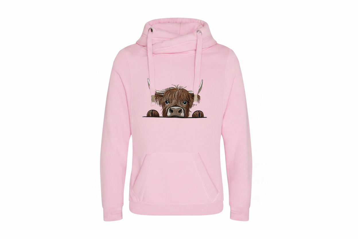 Cross Neck Highland Cow Hoodie