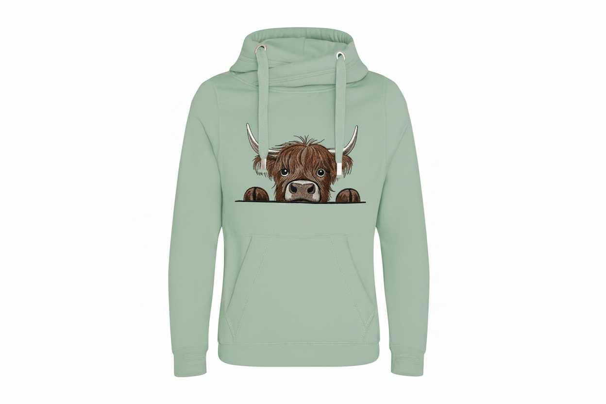 Cross Neck Highland Cow Hoodie